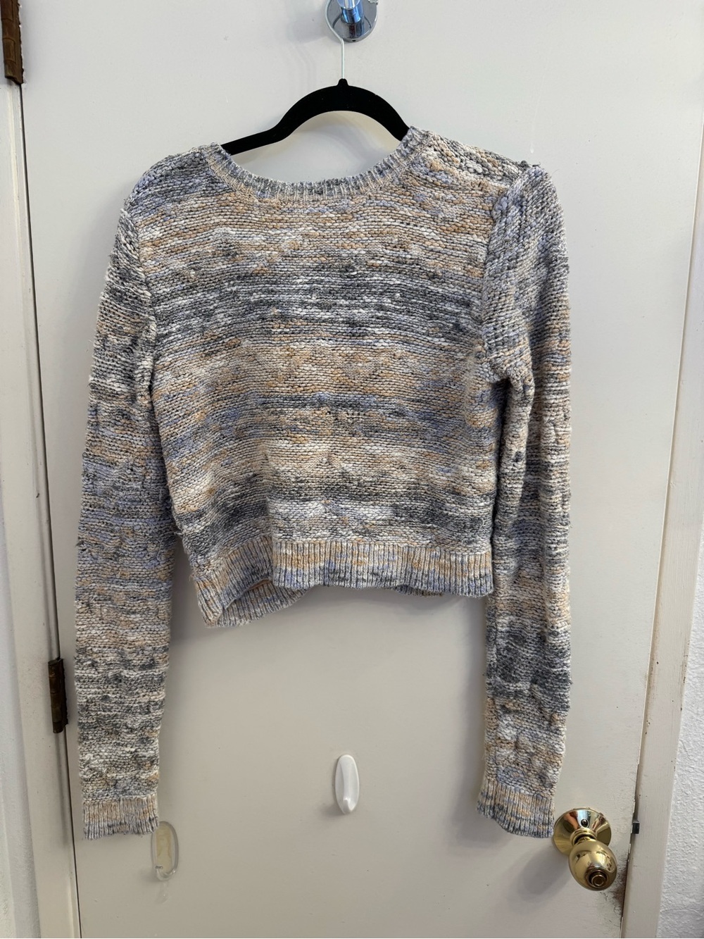Free People Cropped Zip-Front Knit Cardigan in Gray, Cream & Light Blue - Picture 4 of 5